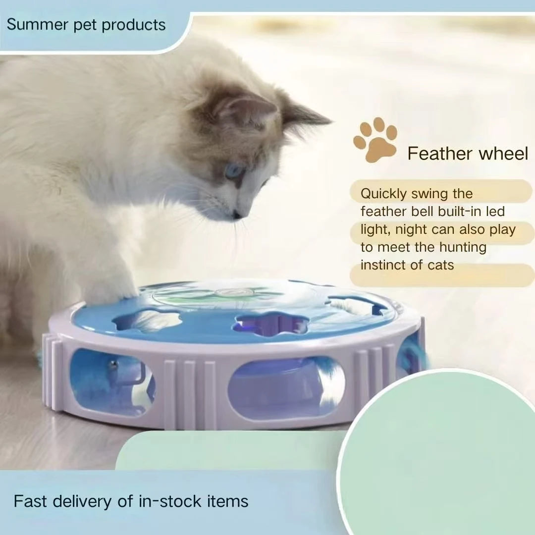 Electric LED Cat Turntable Feather Toy — Auto-Rotating Light-Up Interactive Cat Toy