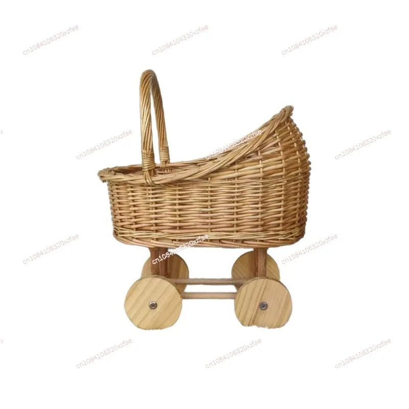 Handwoven Wicker Baby Bassinet Stroller - Multi-Functional Storage Basket for Pets & Infants | Boho Chic Nursery Decor