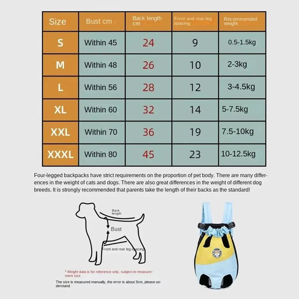 Portable Pet Backpack Carrier Breathable Adjustable Dog Outdoor Backpack Oxford Cloth with Safety Buckle Outdoor Dog Chest Bag