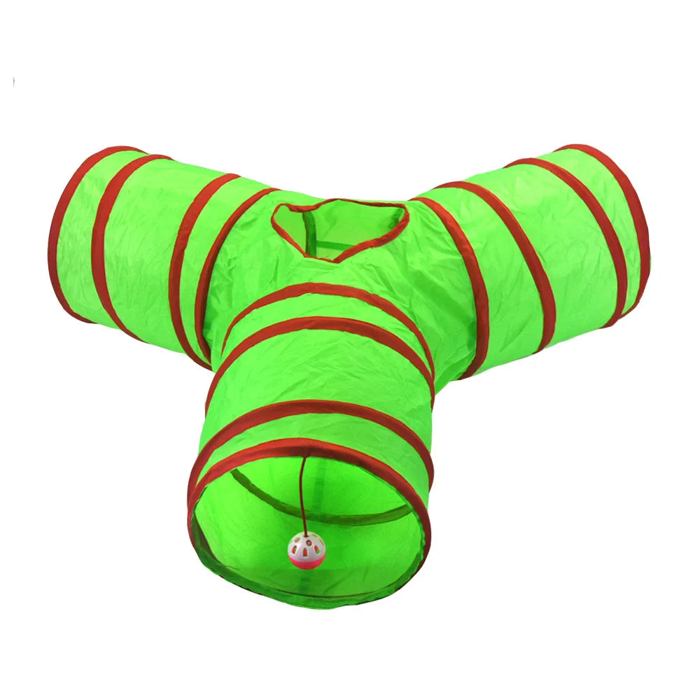 Christmas Cat Tunnel Toy — Foldable Crinkle Play Tube for Interactive Training