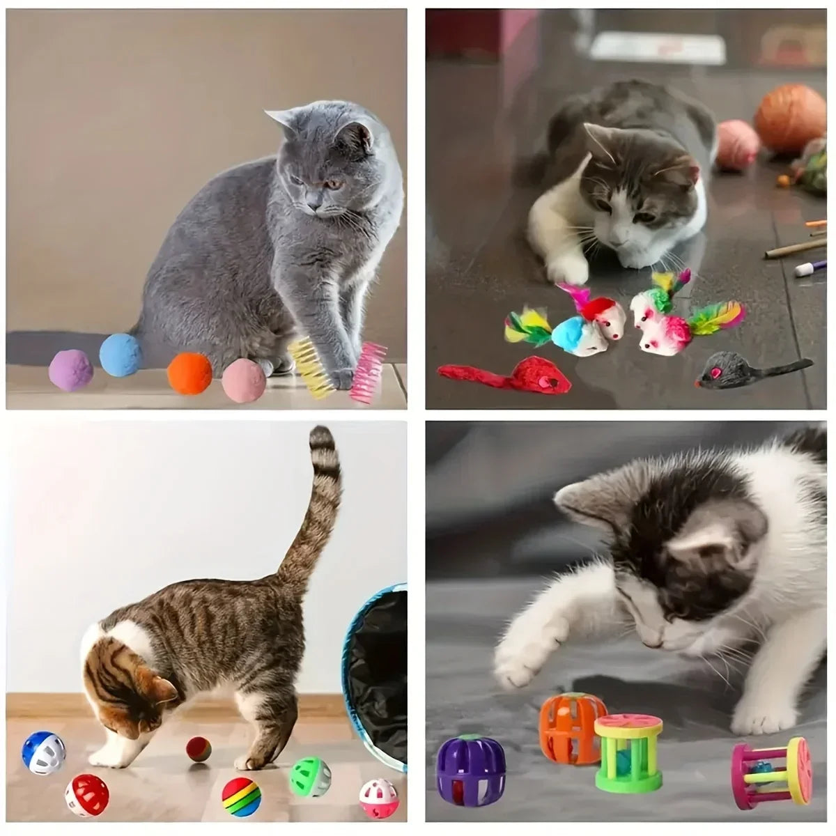21-Piece Mixed Cat Toy Set — Plastic & Plush Variety Pack for Multiple Cats