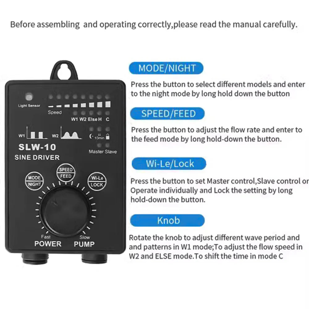 Jebao SLW Aquarium Wavemaker Pump (SINE Wave, Freshwater & Saltwater, Manual Control)