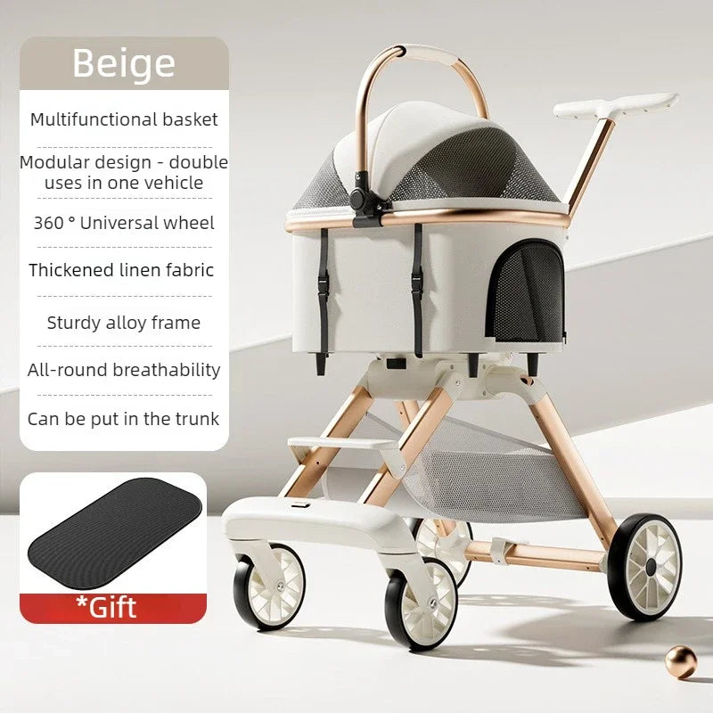 Foldable Pet Stroller High Landscape Breathable Mesh Dog Travel Carrier Basket for Small Medium Dogs Cats Portable Pets Carrier