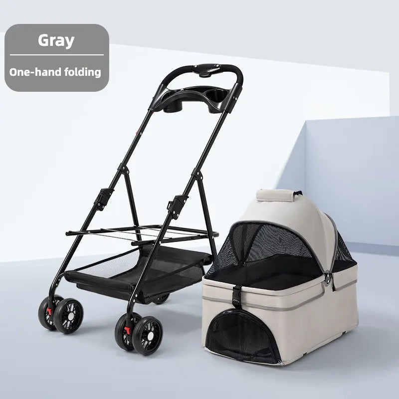 3-in-1 Folding Dog Stroller Pet Stroller 4 Wheel Foldable Pet Stroller with Detachable Carrier Storage for Small Dogs Cats