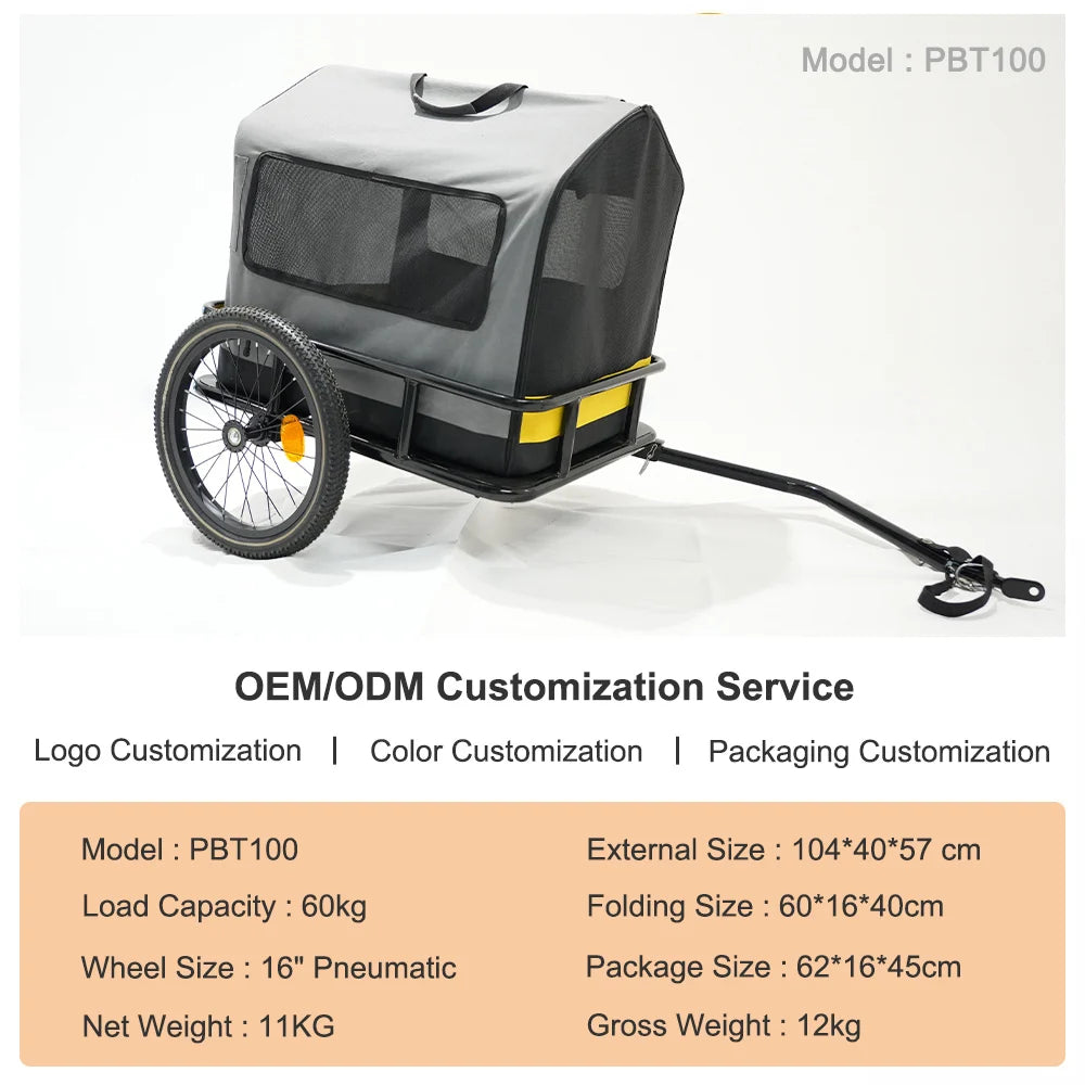 2-in-1 Dog Cat Bicycle Trailer Stroller With Suspension Shock Absorbing Wheels 600D Oxford Fabric Foldable Pet Cart