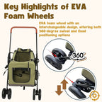 Pet Stroller oldable Travel Crate or Small and Medium Dog and Cat, Portable Pet Travel Carrier, Pet Jogger with Detach Carrier