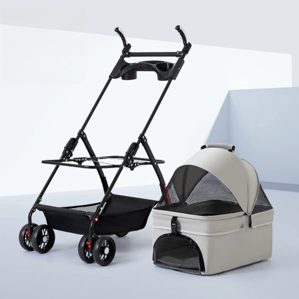 Detachable Pet Dog Stroller 4 Wheels Foldable Dog Cat Carrier with Cup Holder Pet Transport for Dogs Outdoor Puppy Basket