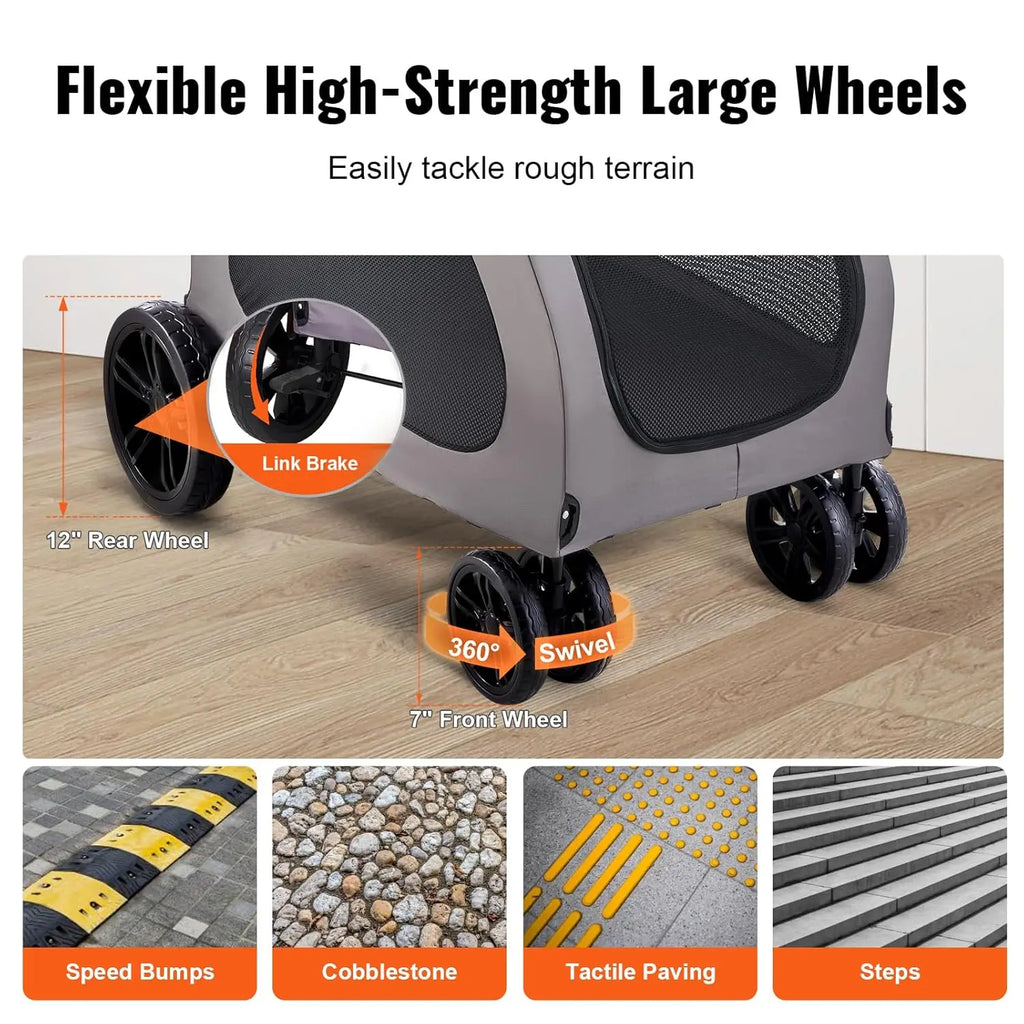 Pet Stroller, 4 Wheels Dog Carrier with Brakes, 160lbs Weight Capacity, Portable Puppy Travel Strollers with Breathable Mesh Win