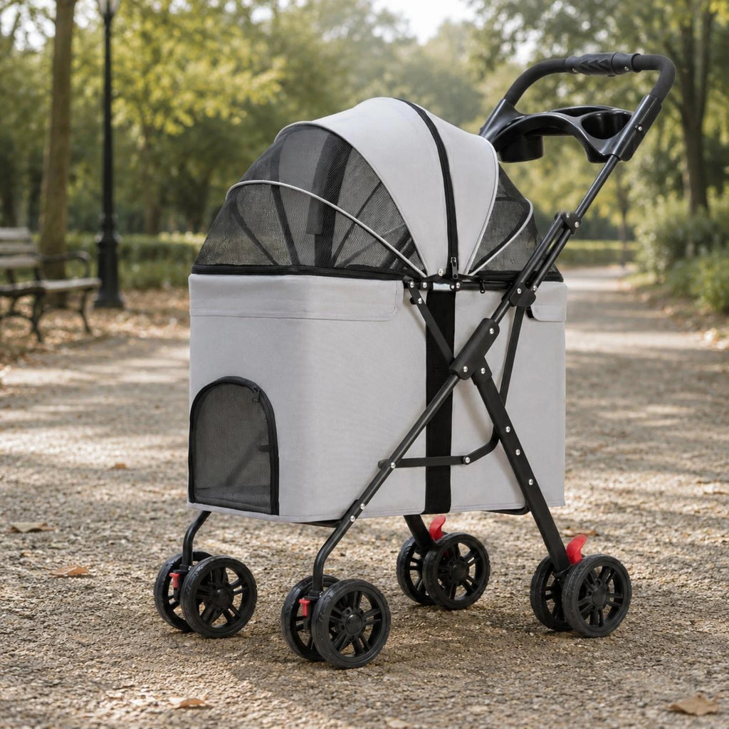 Foldable Pet Stroller Carrier Wheeled Mesh Pet Stroller