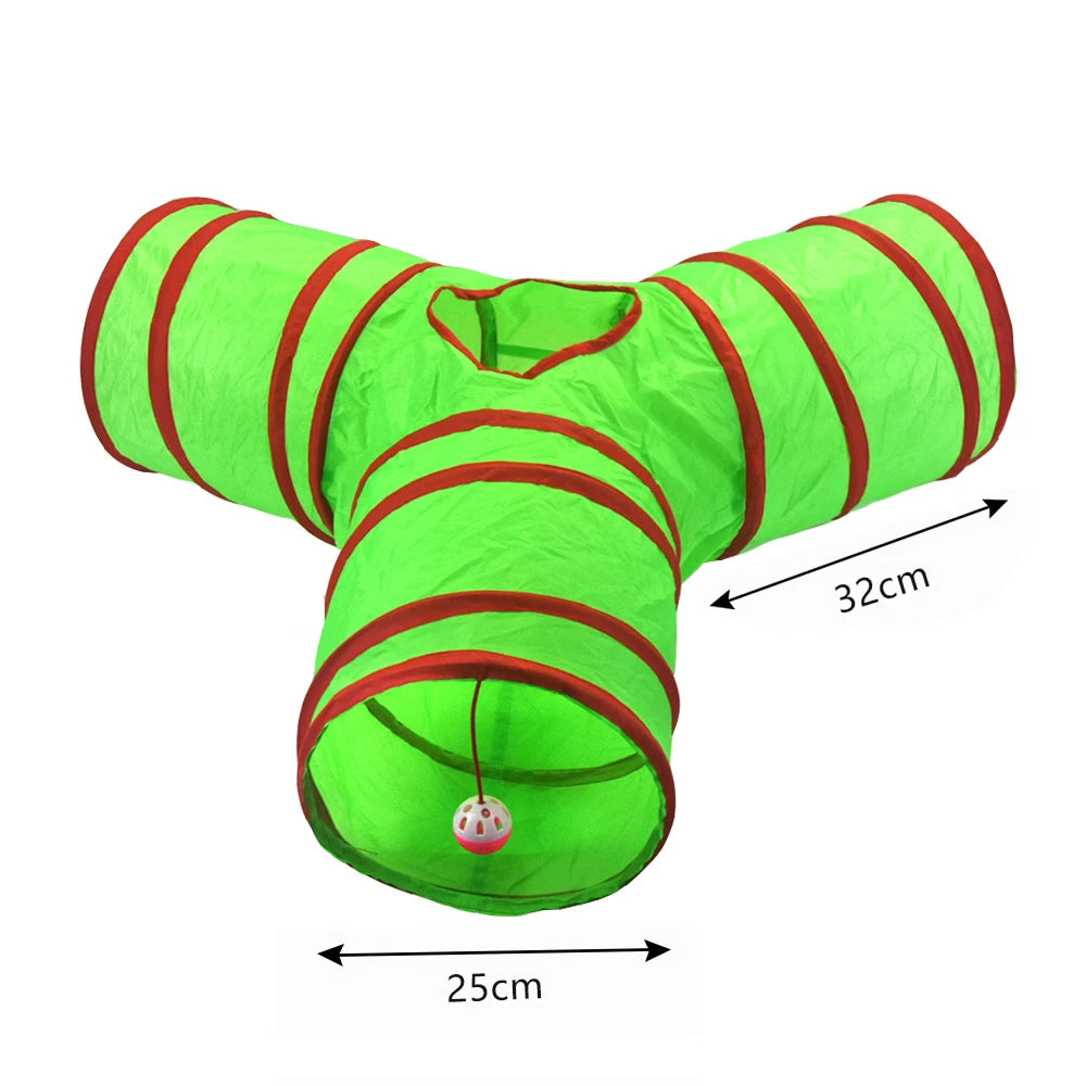 Christmas Cat Tunnel Toy — Foldable Crinkle Play Tube for Interactive Training