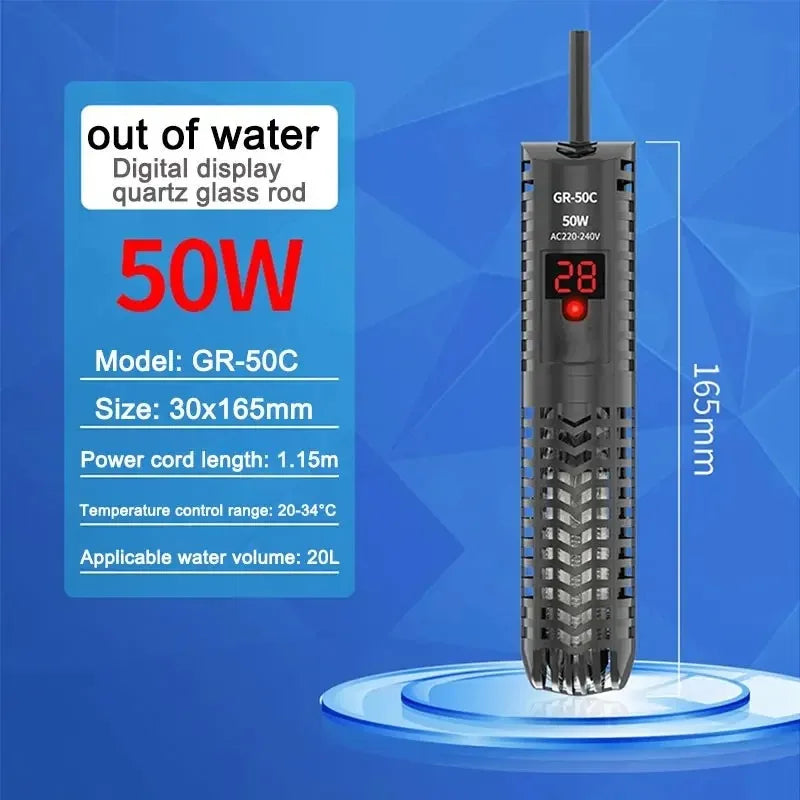 Aquarium Submersible Heater with LCD Display (500W, Digital Adjustable Temperature)
