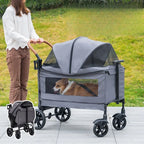 STLFAdjustable Four Wheel Outdoor Pet Stroller Large Capacity Aluminum Tube Dog Travel Carrier Durable Foldable Pet Walking Supp