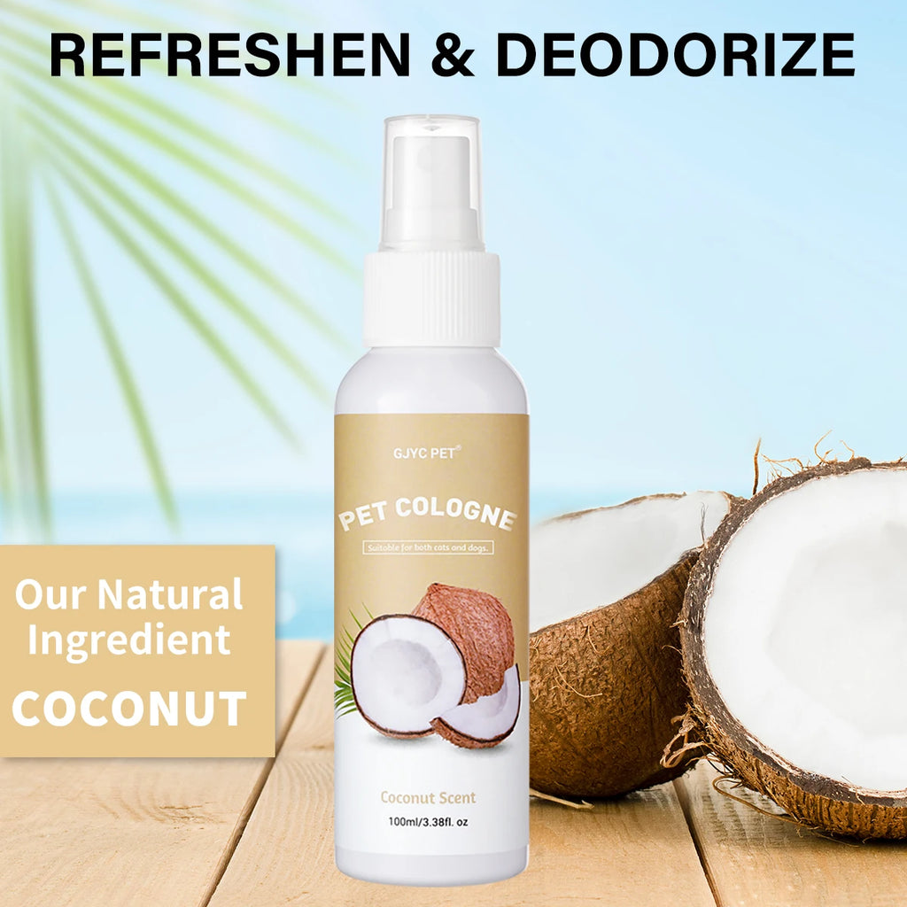 Pet Deodorizing Spray Coconut Scent 100ml Dog Cologne Long Lasting Fragrance Natural Odor Neutralizer Pet Safe Grooming for Dogs