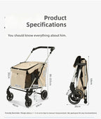 Pet Stroller for Large Dogs and Cats, Foldable Portable Carrier for Elderly and Disabled Pets, Durable and Comfortable Design