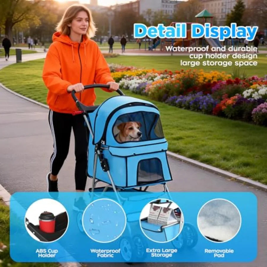 BestOffice Pet Stroller for Small Medium Dogs Cats, 4-Wheel Foldable Dog Stroller with Cup Holder, Lightweight Travel Carrier,