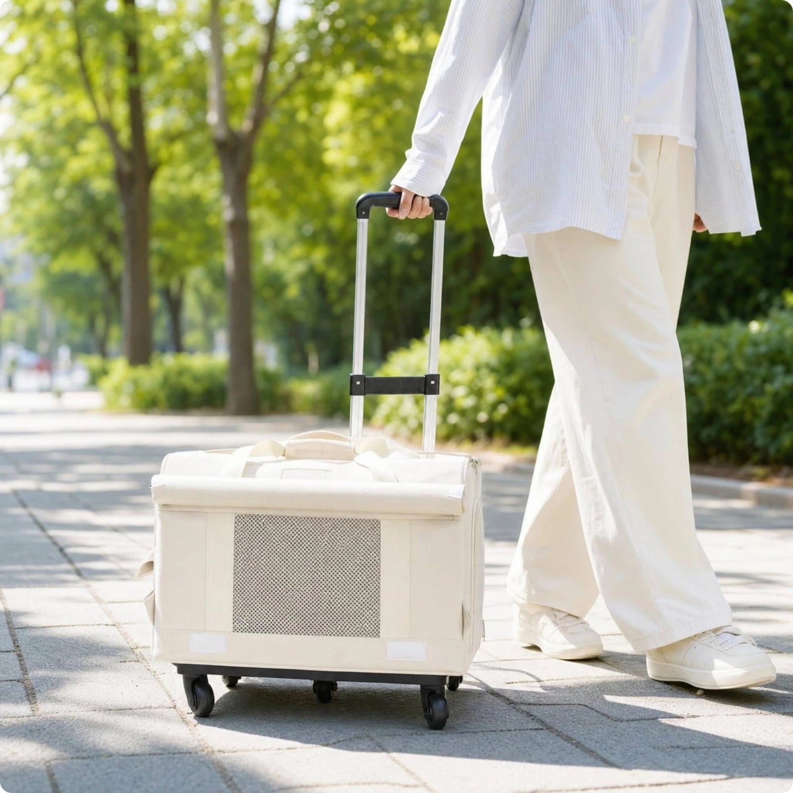 Wheeled Pet Carrier Breathable Rolling Trolley Bag Portable Transportbox for Travel and Veterinarian Visits