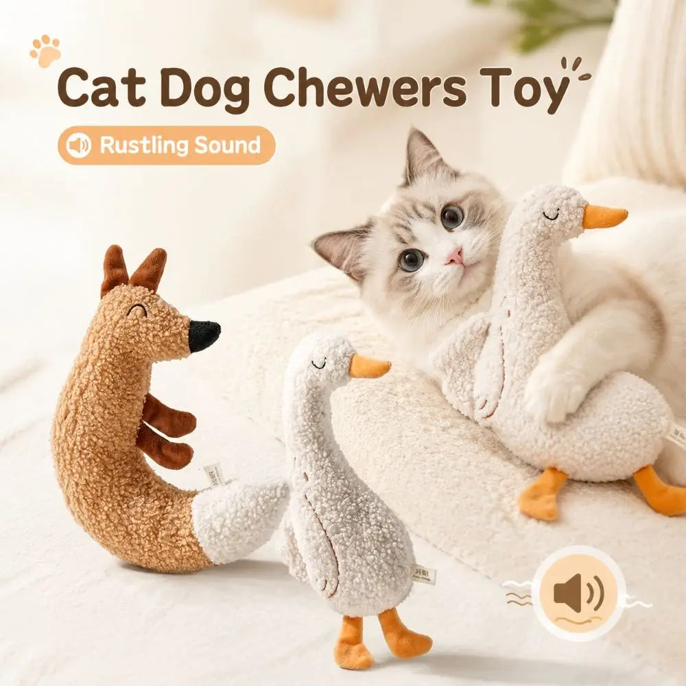 Goose Cartoon Plush Pet Chew Toy with Rustle Sound — Interactive Teething Toy for Cats & Dogs