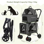 Double Dog Stroller with Detachable Carriers, Foldable 4-Wheel Pet Stroller for Small Medium Dogs Cats Rabbits, 2-Tier Travel C