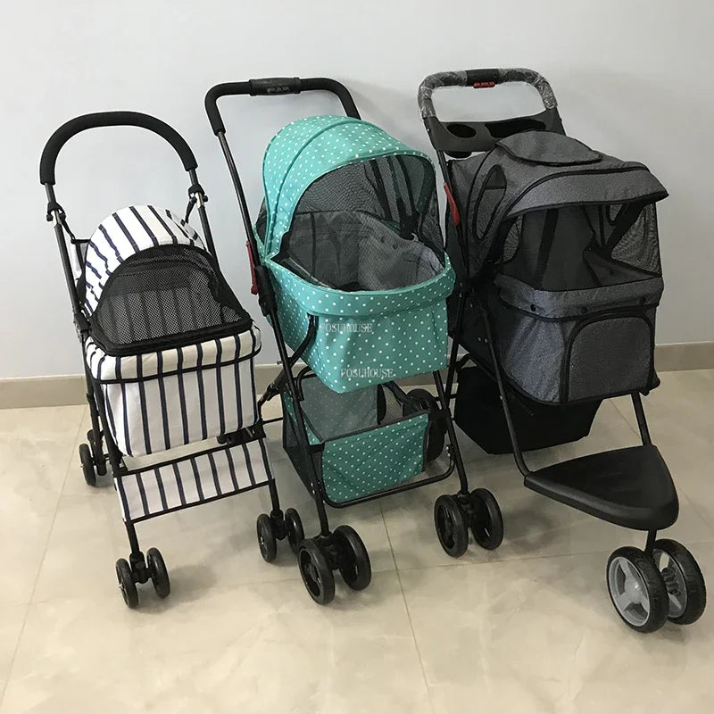 Fashion Universal Wheel Pet Stroller, Lightweight Foldable Dog Cat Cart, Compact Indoor Outdoor Carrier, Modern Pet Travel Gear