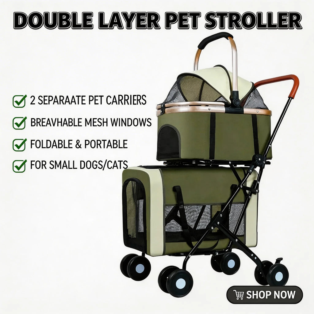 Double Pet Stroller for Dogs/Cats Dog Stroller Foldable Travel Carriage with Detachable Carriers Safety Belts 4 Lockable Wheels