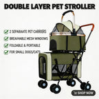 Double Pet Stroller for Dogs/Cats Dog Stroller Foldable Travel Carriage with Detachable Carriers Safety Belts 4 Lockable Wheels