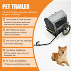2-in-1 Dog Cat Bicycle Trailer Stroller With Suspension Shock Absorbing Wheels 600D Oxford Fabric Foldable Pet Cart