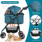 3-Wheel Pet Stroller for Small to Medium Dogs & Cats, Foldable with Mesh Canopy & Cup Holders, Easy Assembly