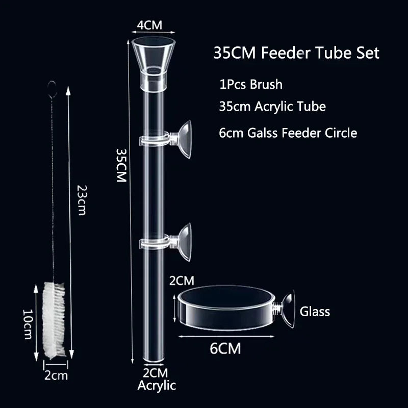 Acrylic Aquarium Shrimp Feeding Dish & Tube (Transparent, 20–30cm, Snail & Shrimp)