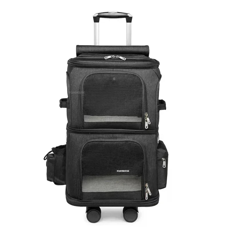 Pet Trolley Case Double Layer Large Capacity Breathable Cat Dog Carrier Stroller for Outdoor Travel Two Pet Portable Carrying