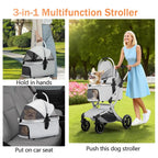 Pet Travel: 3 - in - 1 Foldable Stroller with Detachable Carrier, Storage Basket and Pet Pad, Safe for Outings, Khaki