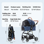 Bello Car Trunk-Compatible Foldable Pet Stroller for Dogs - Portable Travel Cart for On-the-Go Outings