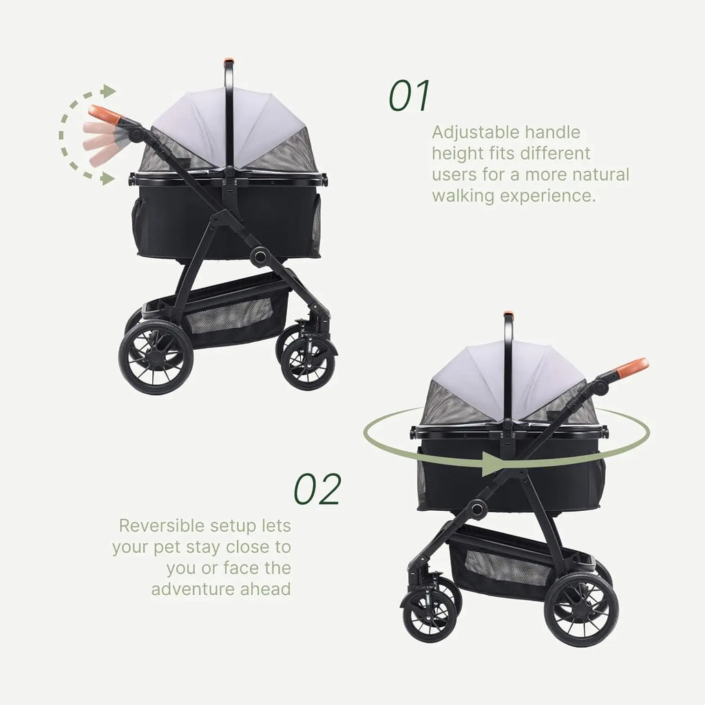 3-in-1 Pet Stroller for Medium Dogs & Cats, Detachable Aluminum Frame Carrier, All-Terrain 4-Wheel Dog Travel Carriage, Shock Ab