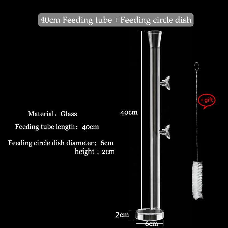 Glass Aquarium Shrimp Feeder Bowl & Tube (Transparent, Snail & Shrimp Food Dish)