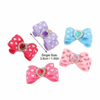 Heart-Shaped Pet Bow Hair Ties 20-Pack (Rhinestone, Elastic Band)