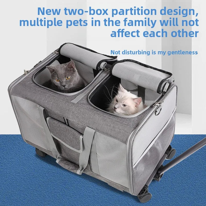 Dual Compartment Pet Carrier Folding Rolling Cart Outdoor Travel Bag Multifunctional Pet Stroller Pet Stoller Stroller for Dog