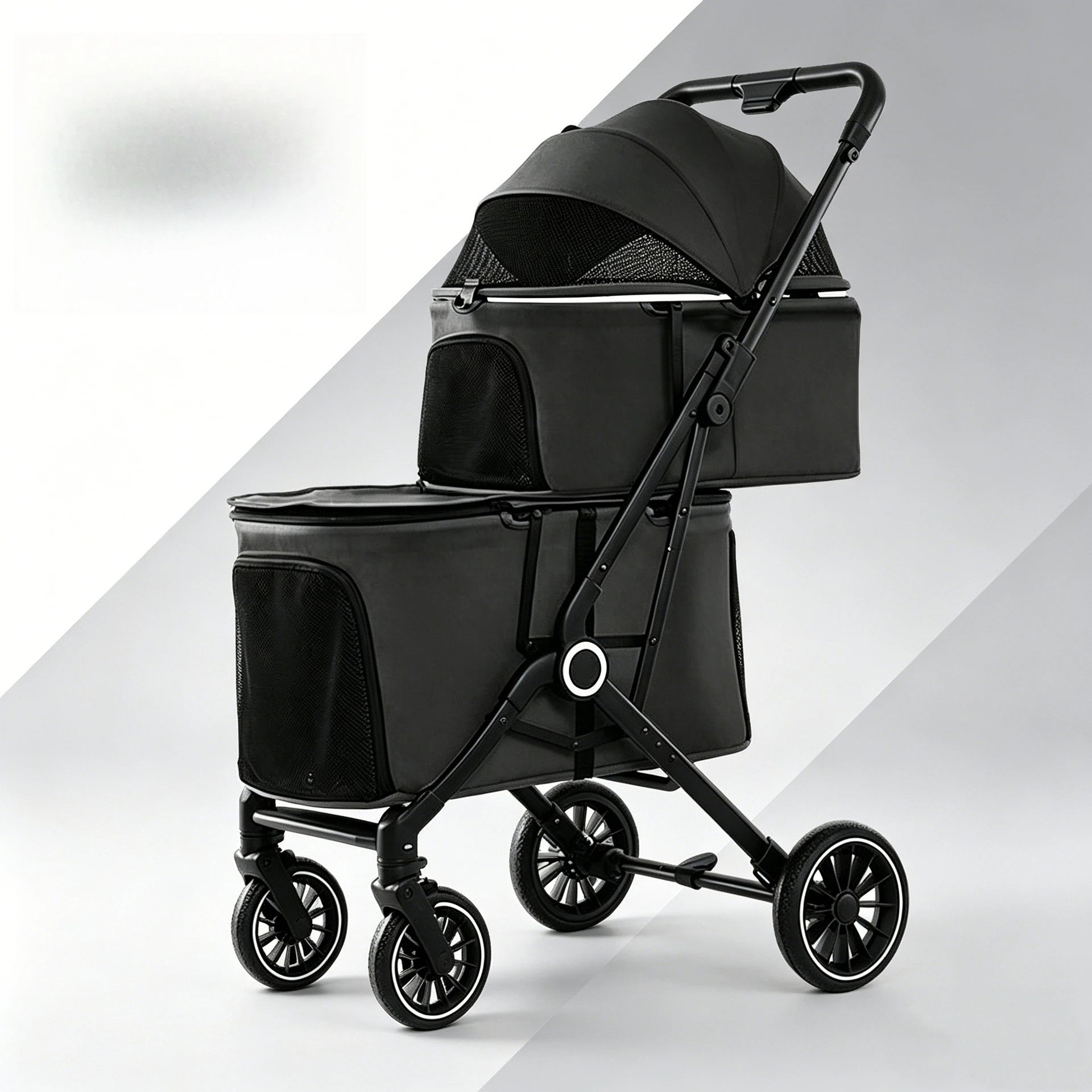 Double Pet Stroller for Dogs and Cats Travel Carriage with Safety Beltsand 4 Lockable Wheels  Foldable for Multi-Pet Medium