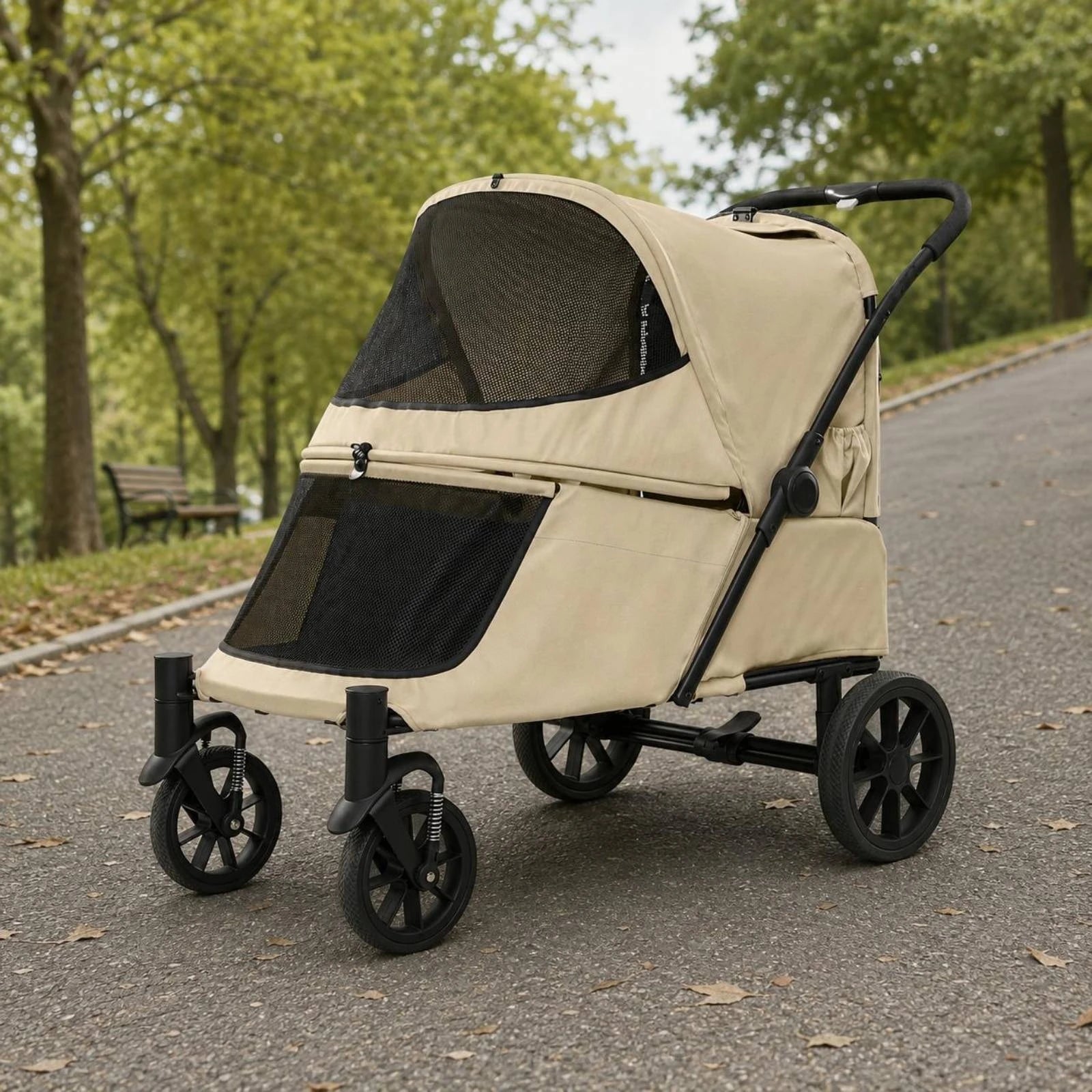 Folding Dog Stroller Single-Press Fold Soft-Sided Pet Stroller Ventilated