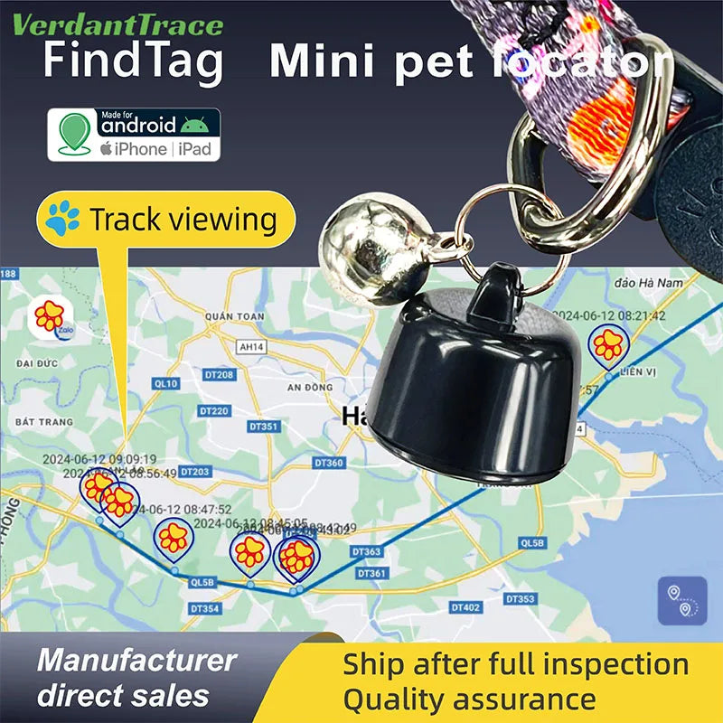 VerdantTrace Mini GPS Pet Tracker for Dogs, Cats & Birds - Waterproof with Real-Time Tracking & 3-Day History