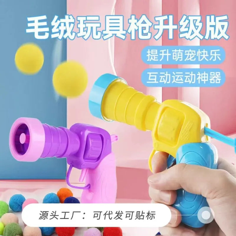 Cat Stick Hairball Gun Launcher — Indoor Self-Play Pom Pom Ball Launch Training Toy for Cats