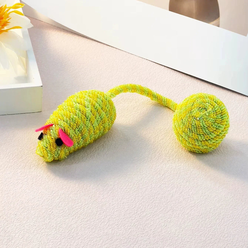 Knitted Mouse Tail Ball Cat Teaser Toy — Rustling Sound Interactive Cat Play Toy