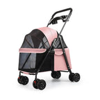 4 Wheels Dog Cat Stroller Outdoor Travel Pet Folding Stroller Dog Cat Cage Stroller Cup Holder Window For Medium Small Dog