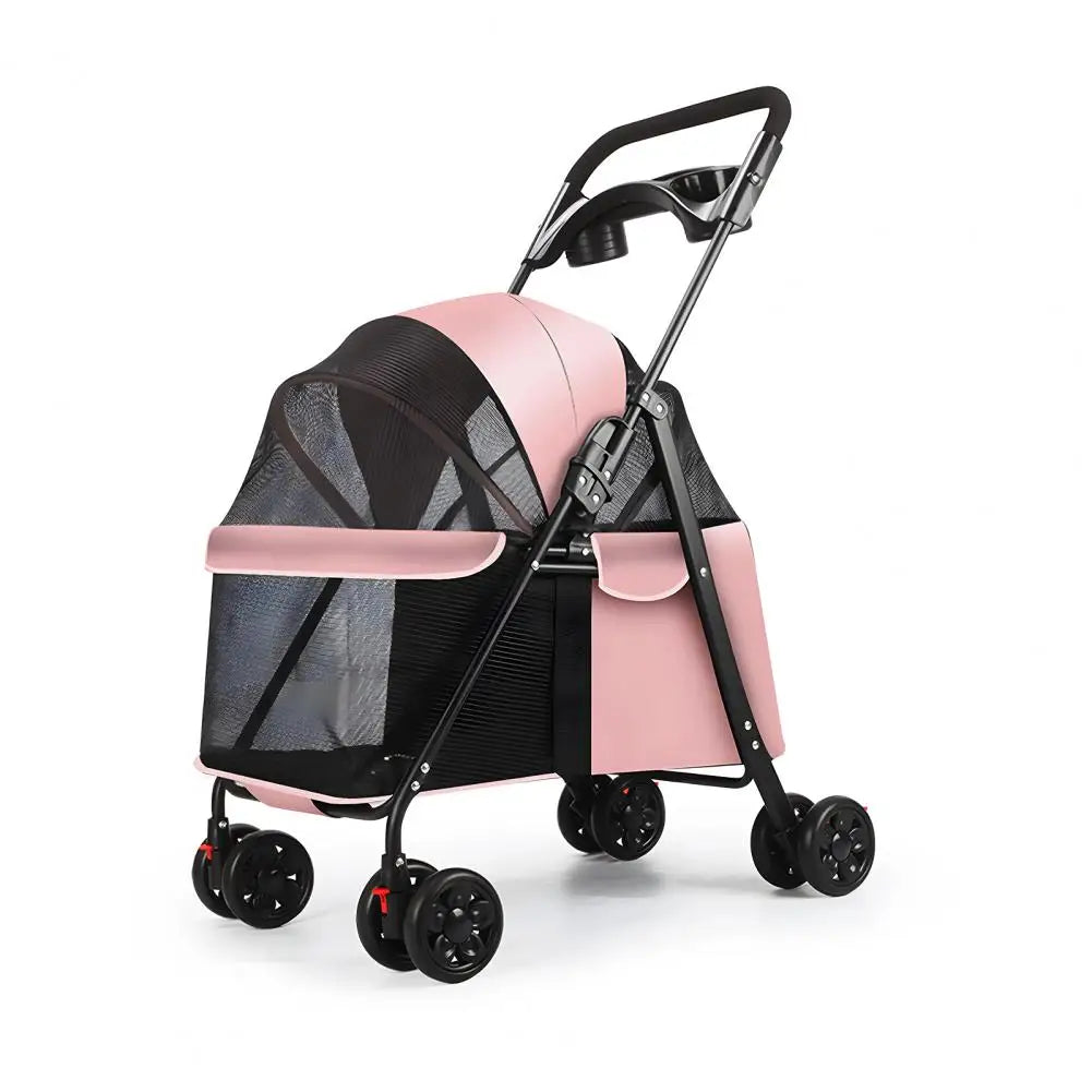 4 Wheels Dog Cat Stroller Outdoor Travel Pet Folding Stroller Dog Cat Cage Stroller Cup Holder Window For Medium Small Dog