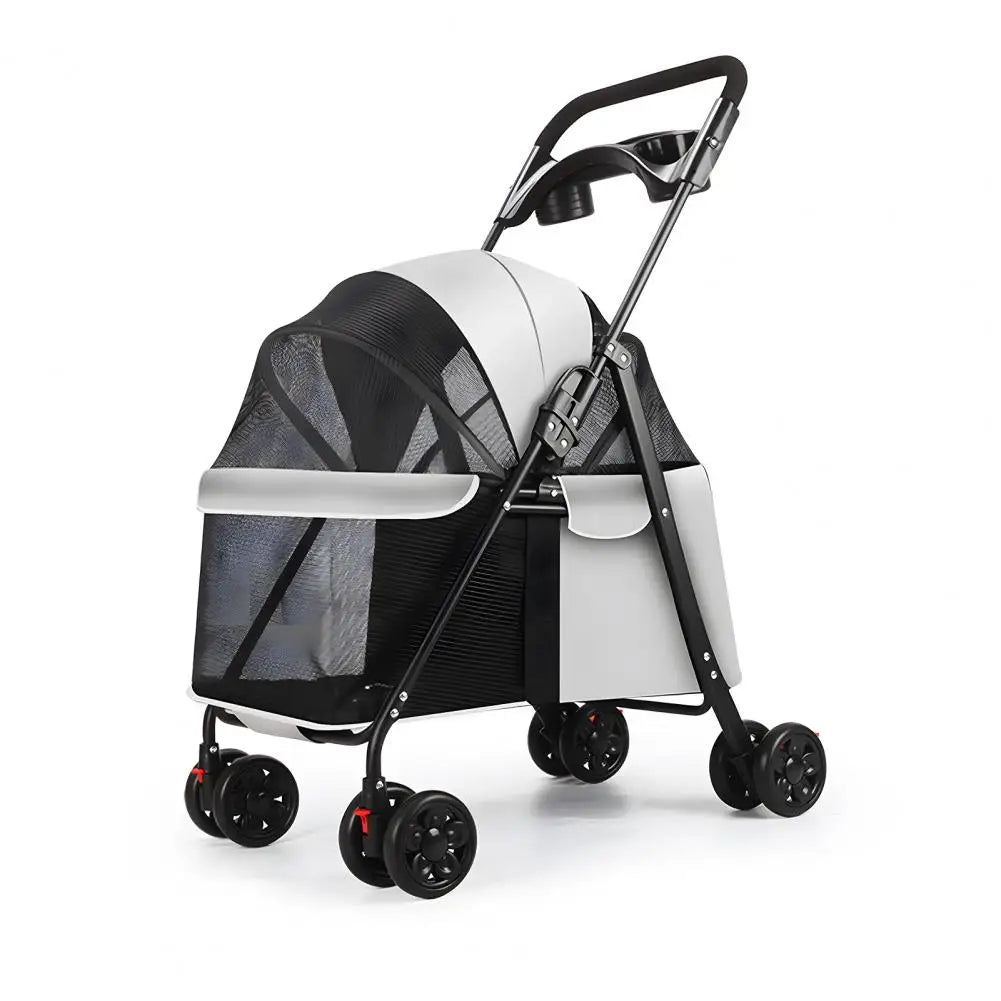 4 Wheels Dog Cat Stroller Outdoor Travel Pet Folding Stroller Dog Cat Cage Stroller Cup Holder Window For Medium Small Dog