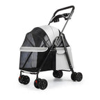 4 Wheels Dog Cat Stroller Outdoor Travel Pet Folding Stroller Dog Cat Cage Stroller Cup Holder Window For Medium Small Dog