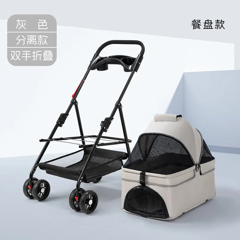 Foldable 4-Wheel Lightweight Eco-Friendly All-Season Pet Stroller Oxford Metal Frame Portable For Small Medium Pets 17kg Maximum