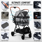 3-in-1 Pet Stroller for Small Dogs & Cats, Compact Fold, All-Terrain Wheels, Gray
