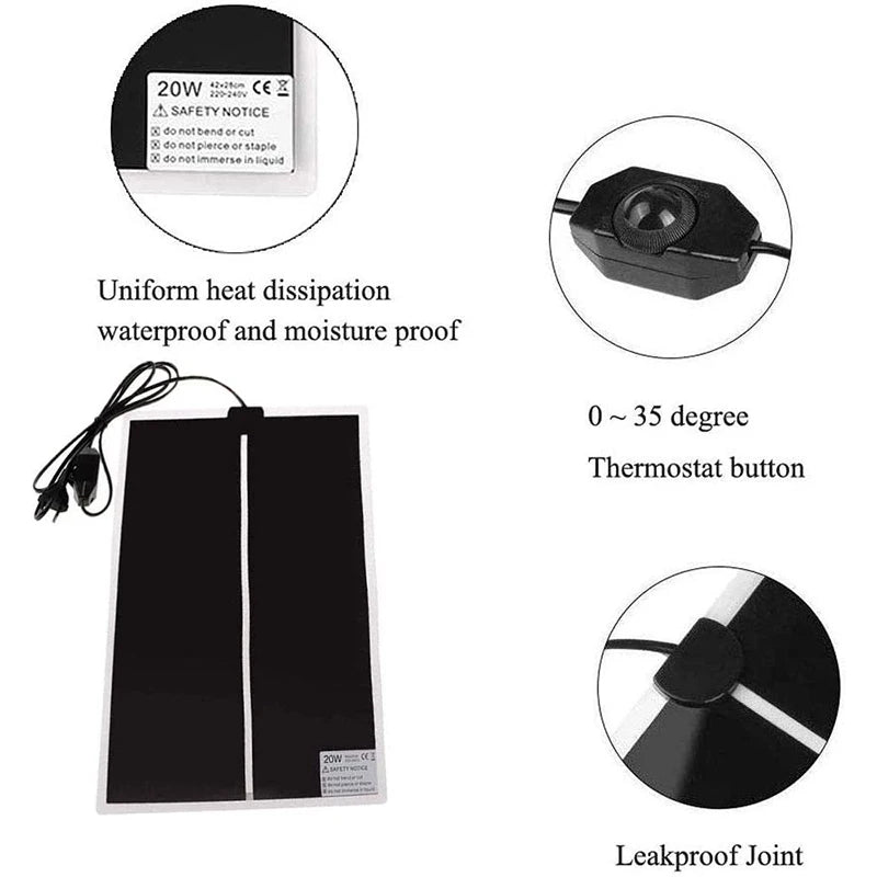 110V 5W-20W Heating Warm Pad Adjustable Temperature Controller Incubator Mat Tools Terrarium Reptiles Heat Mat for Climbing Pet