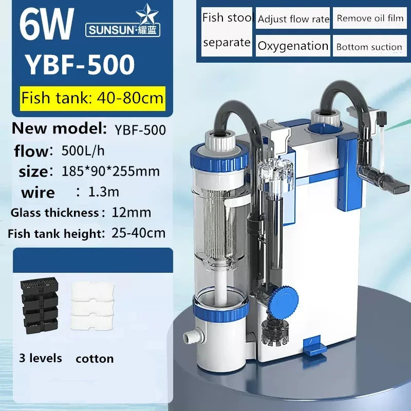SUNSUN YBF-500 Wall-Mounted Aquarium Filter (3-in-1, Oxygenation, Water Purification Pump)