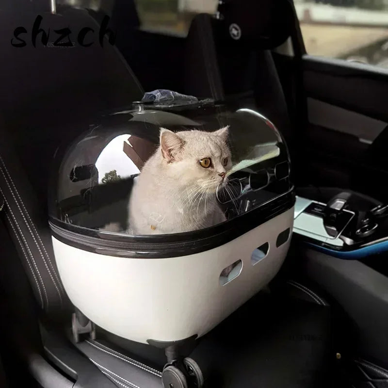 Foldable Pet Stroller Cat Carrier Transparent Lightweight Portable Wheeled Puppy Dog Travel Trolley Compact For Outdoor