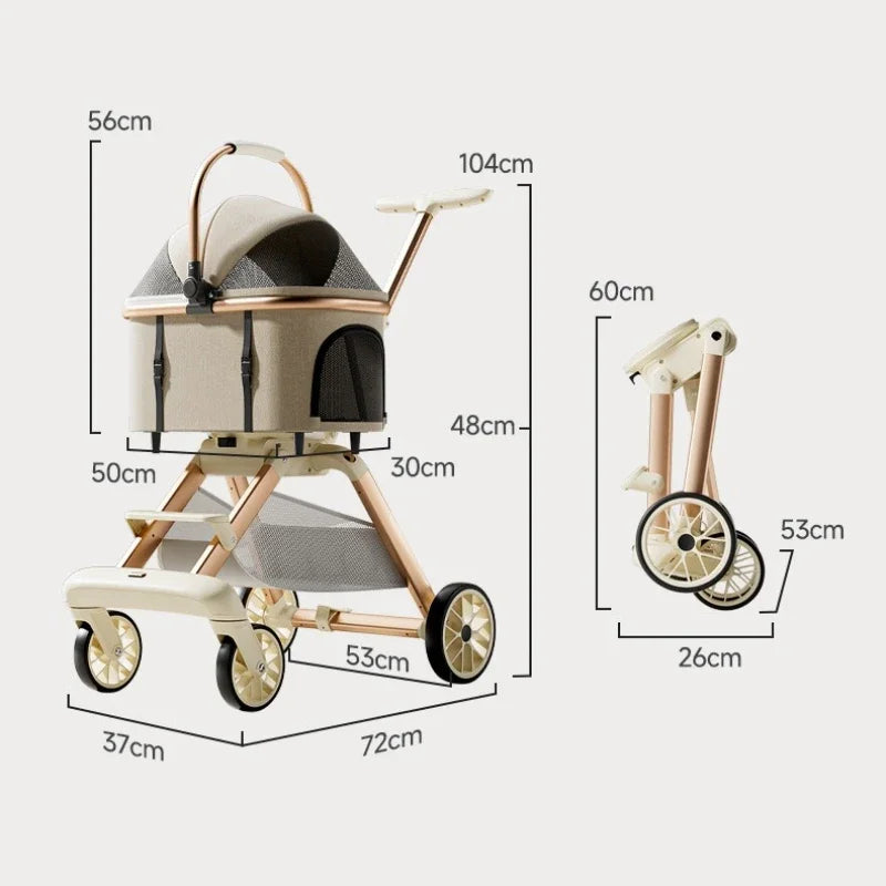 Foldable Pet Stroller High Landscape Breathable Mesh Dog Travel Carrier Basket for Small Medium Dogs Cats Portable Pets Carrier